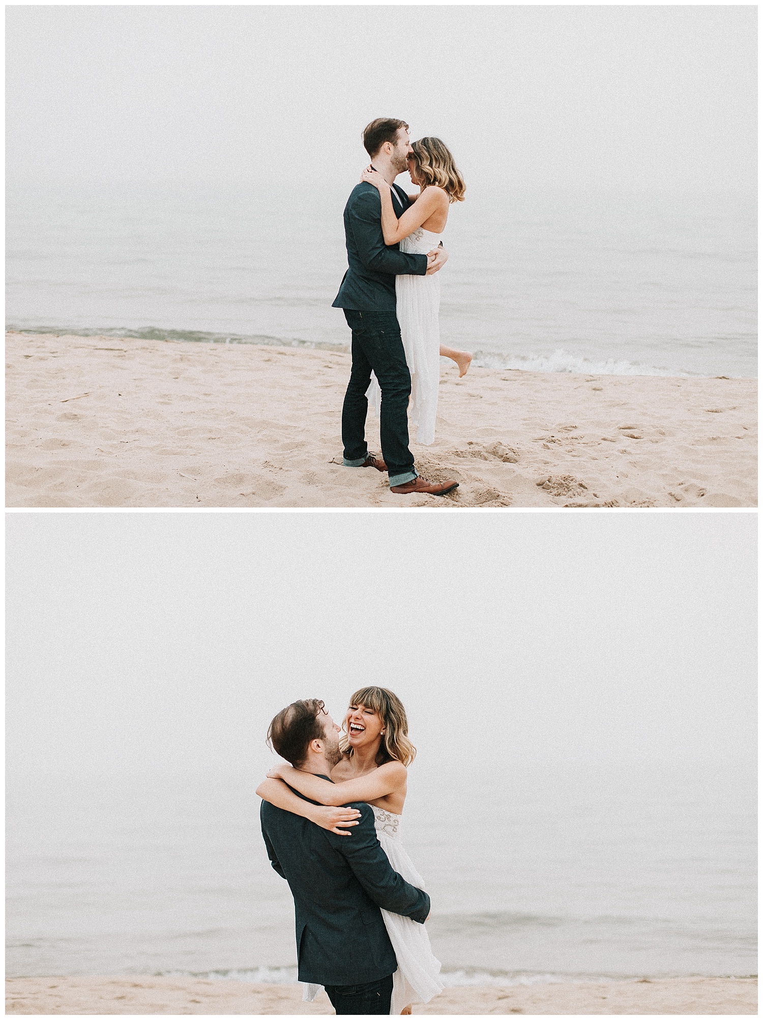 foggy Lake Michigan engagement pictures