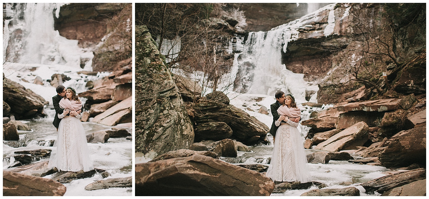 bride and groom at kaaterskill falls