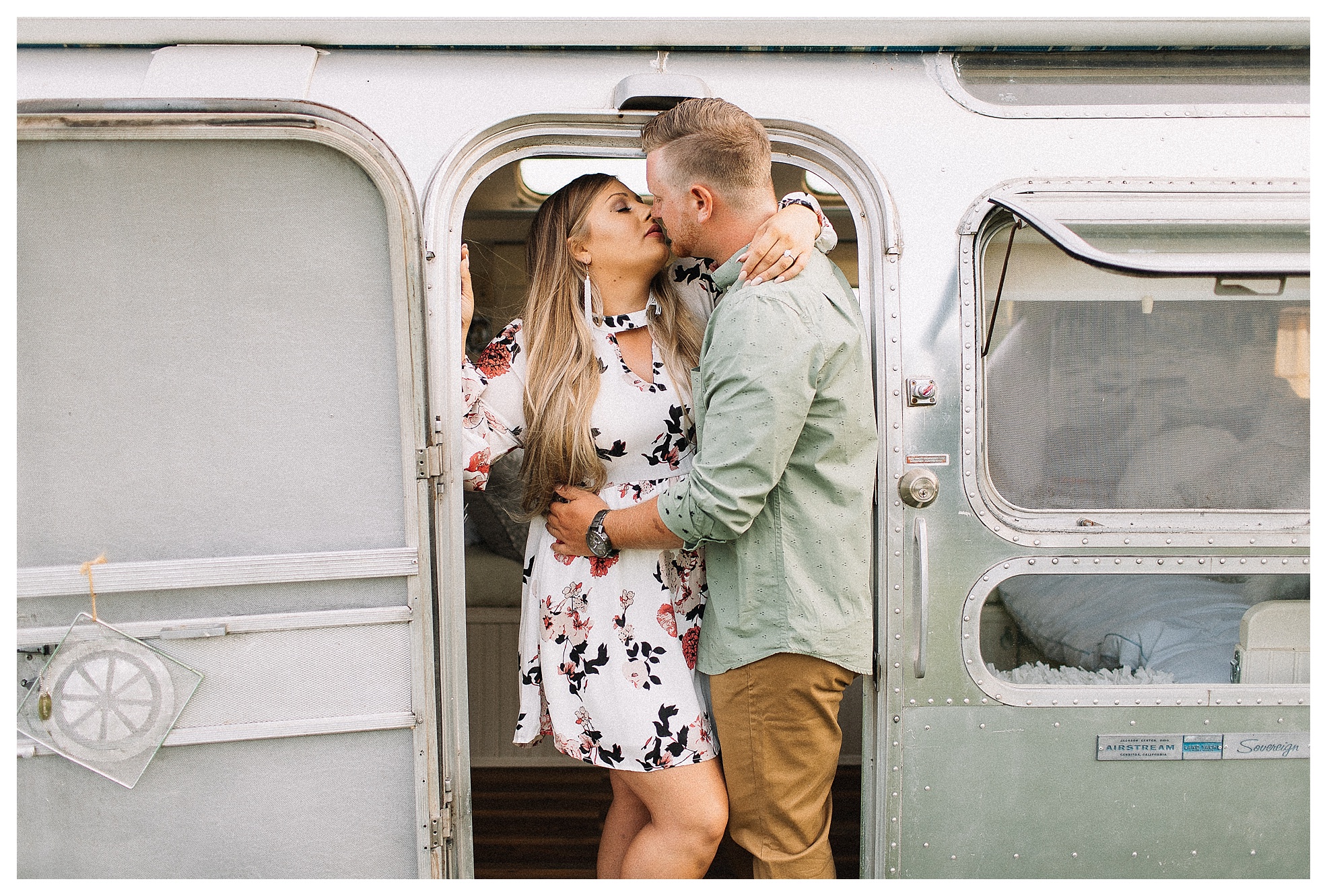 cozy lifestyle engagement pictures in an airstream