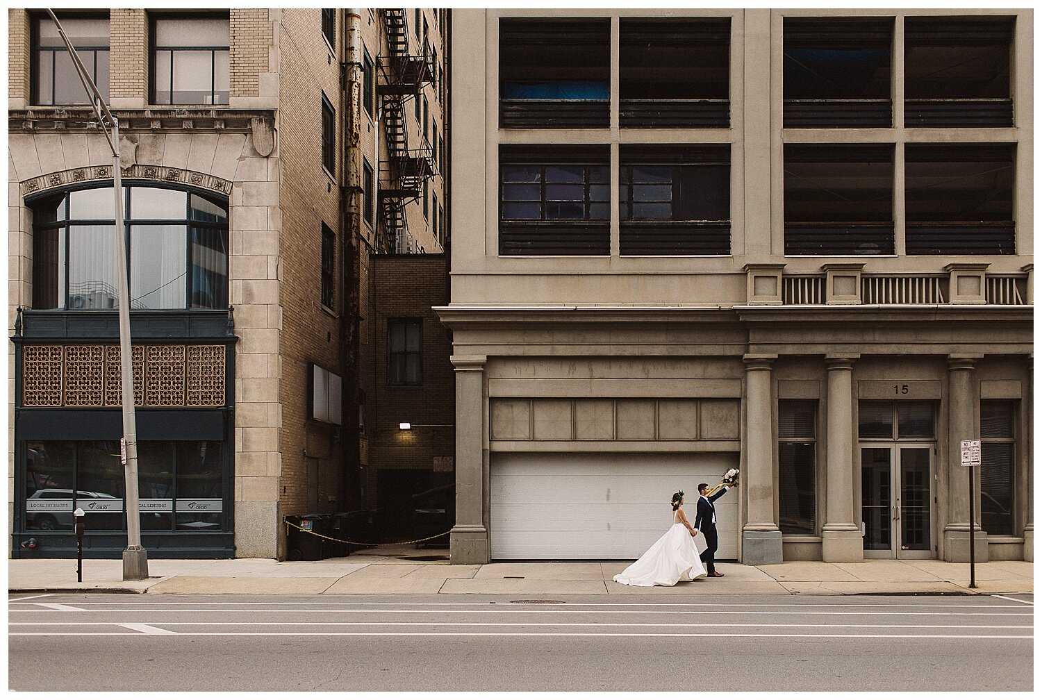 bride and groom in downtown Columbus, Ohio