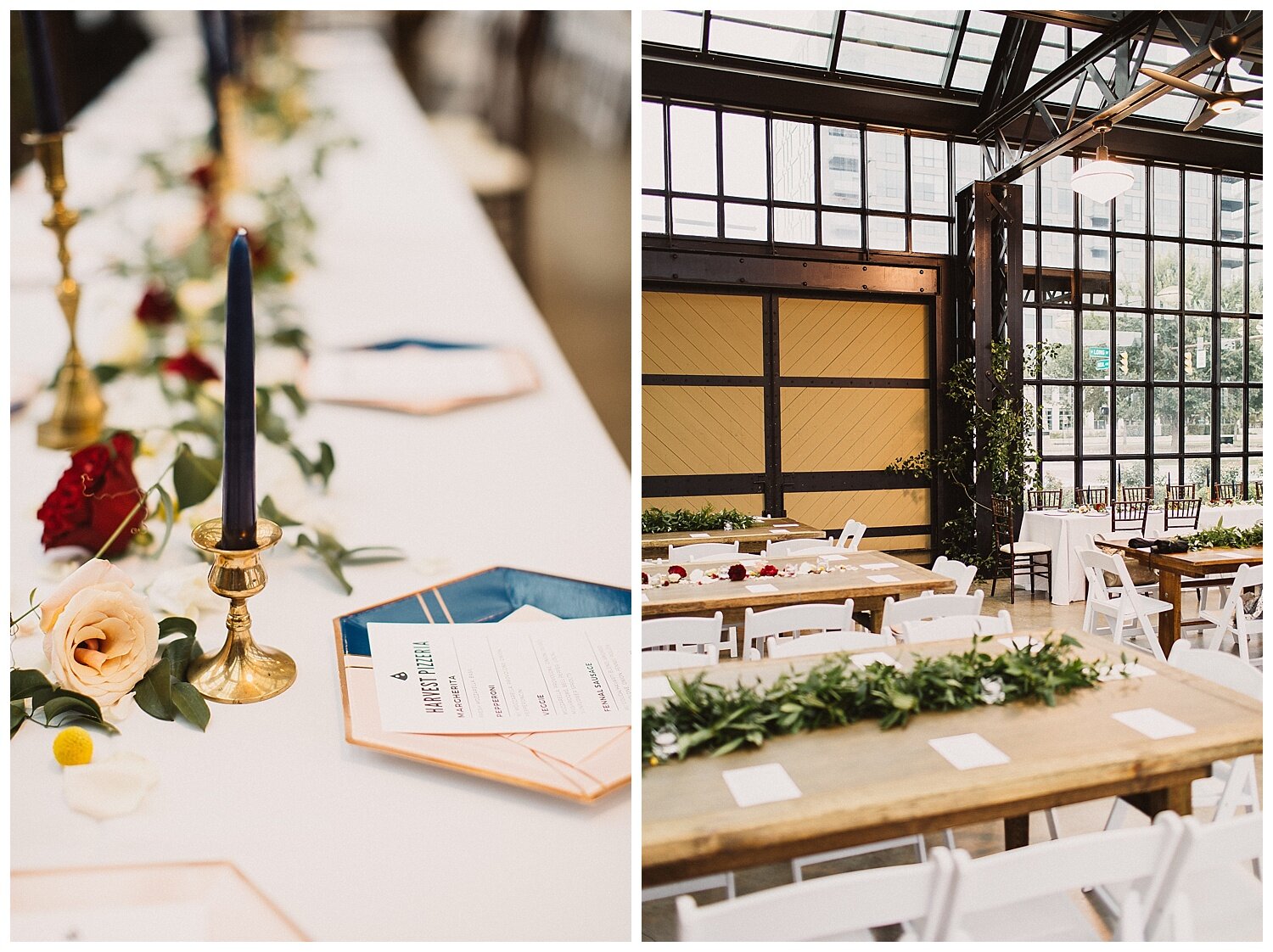table settings for a modern wedding at north bank park pavilion