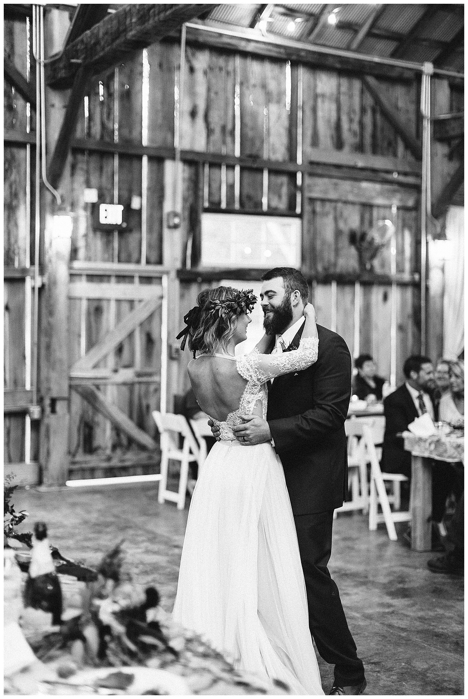 bride and groom share their first dance at The Old Barn at Brown County