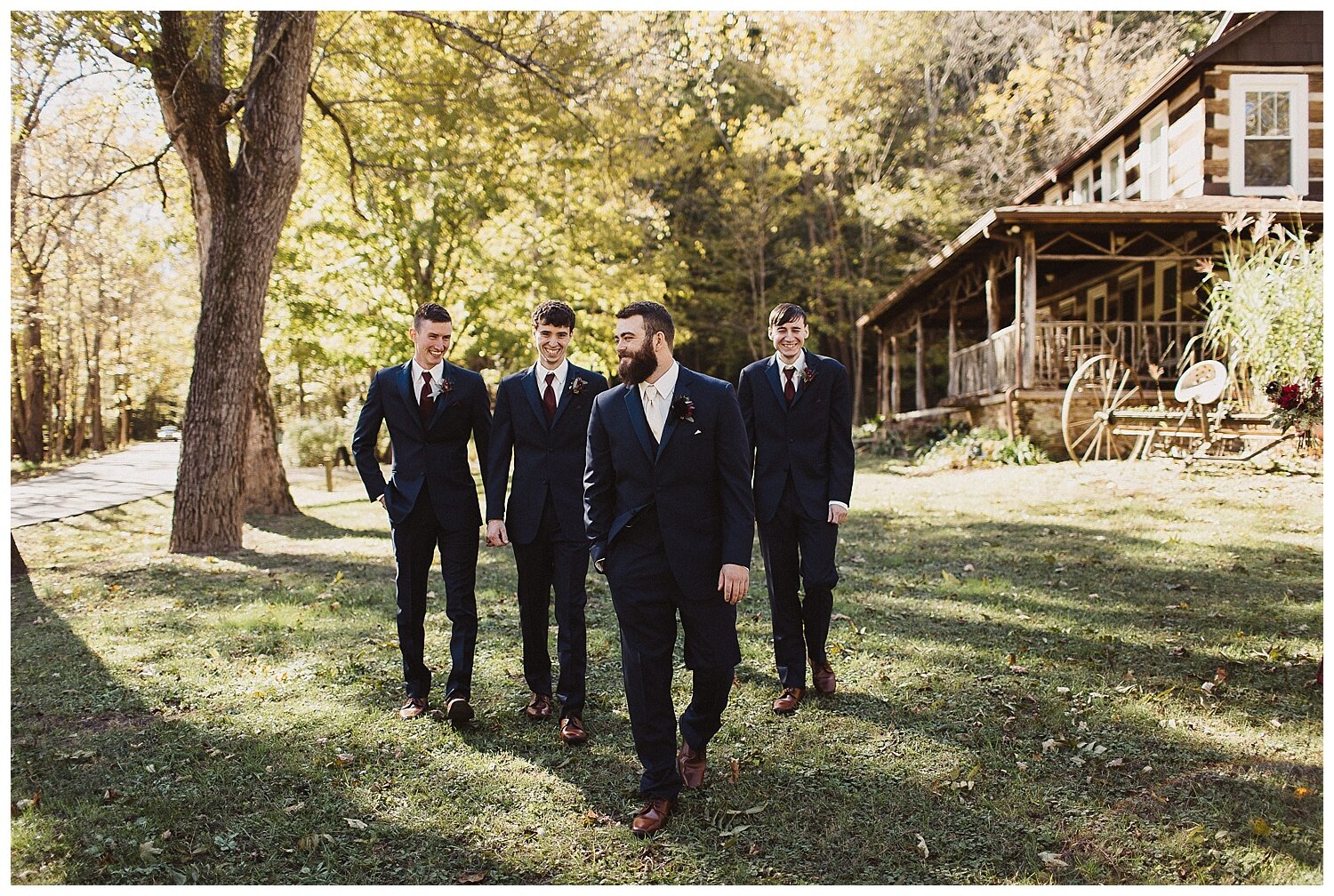 the groom and groomsmen at The Old Barn at Brown County wedding venue