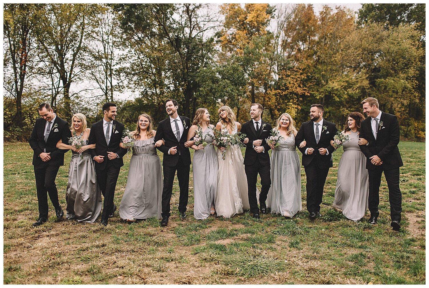 bridal party outside of old Indian creek farm olivet Michigan