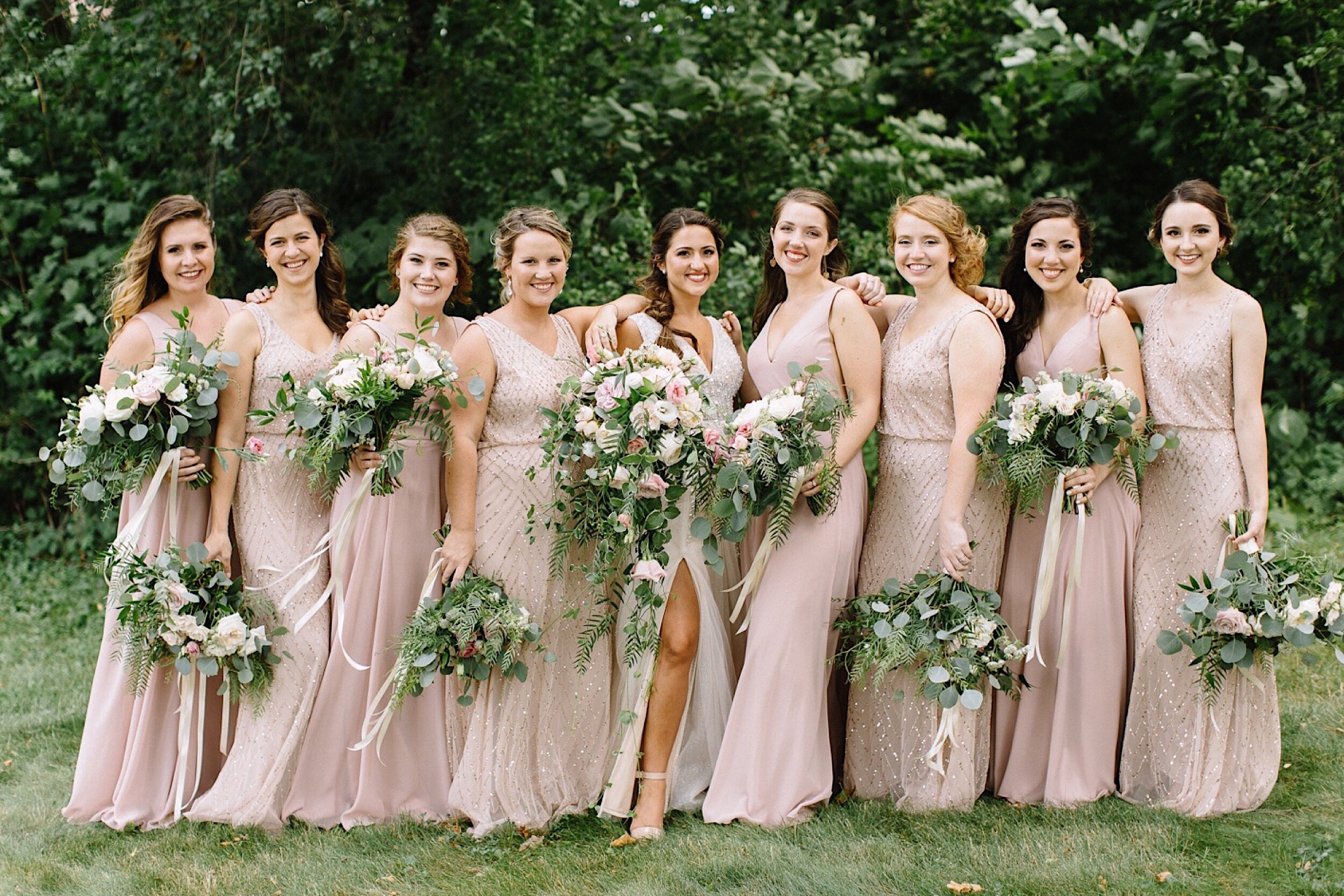 bridesmaids in BHLDN gowns
