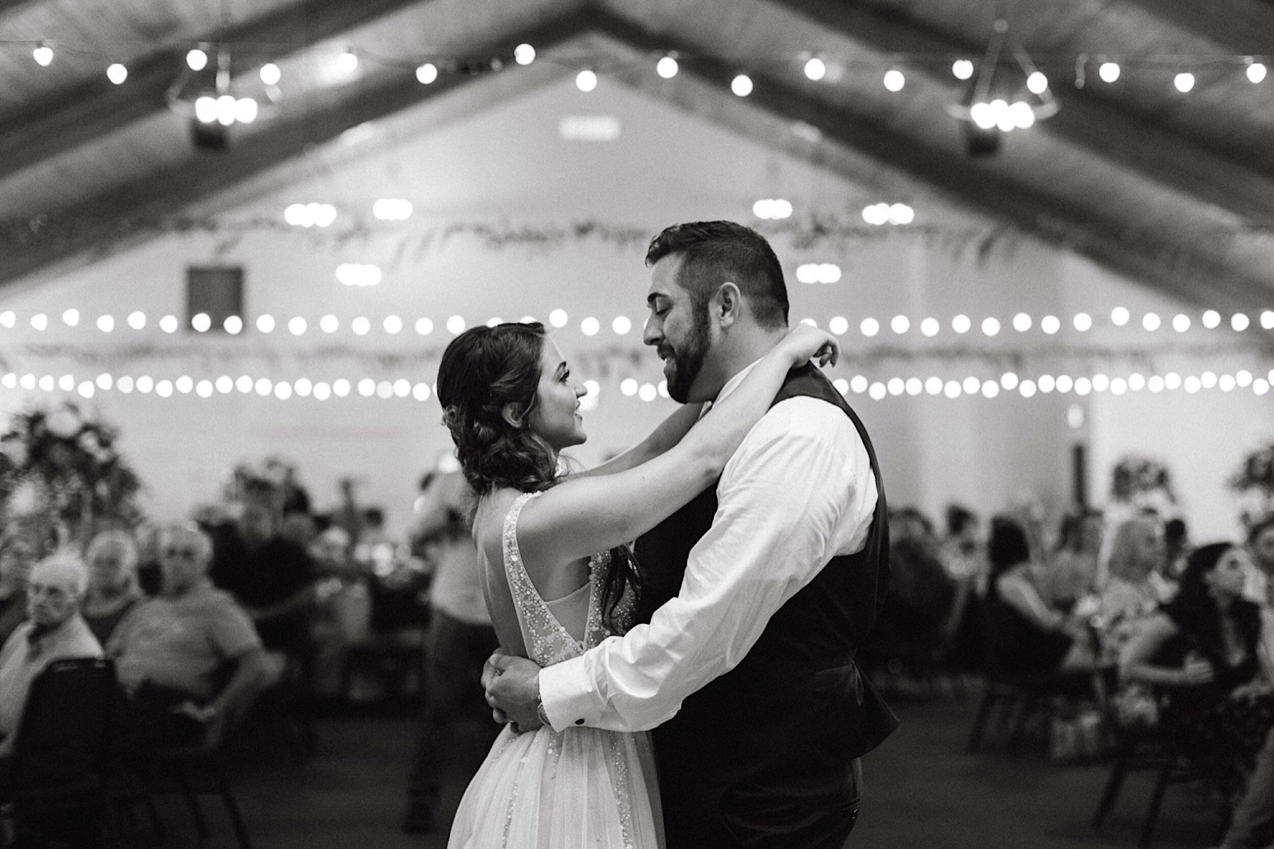 bride and groom's first dance at Winona heritage room wedding reception