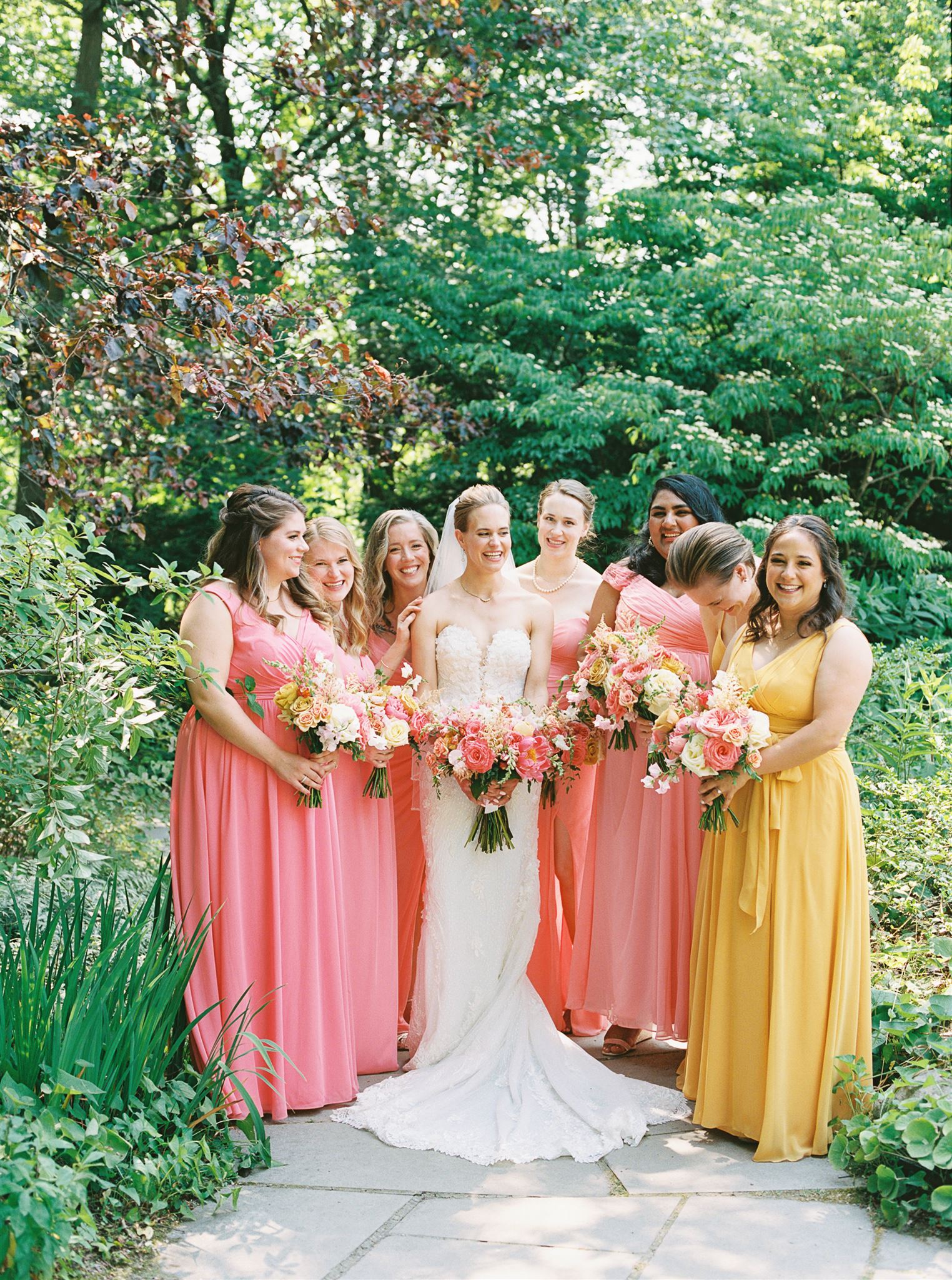 colorful summer wedding with vibrant bridesmaids dresses